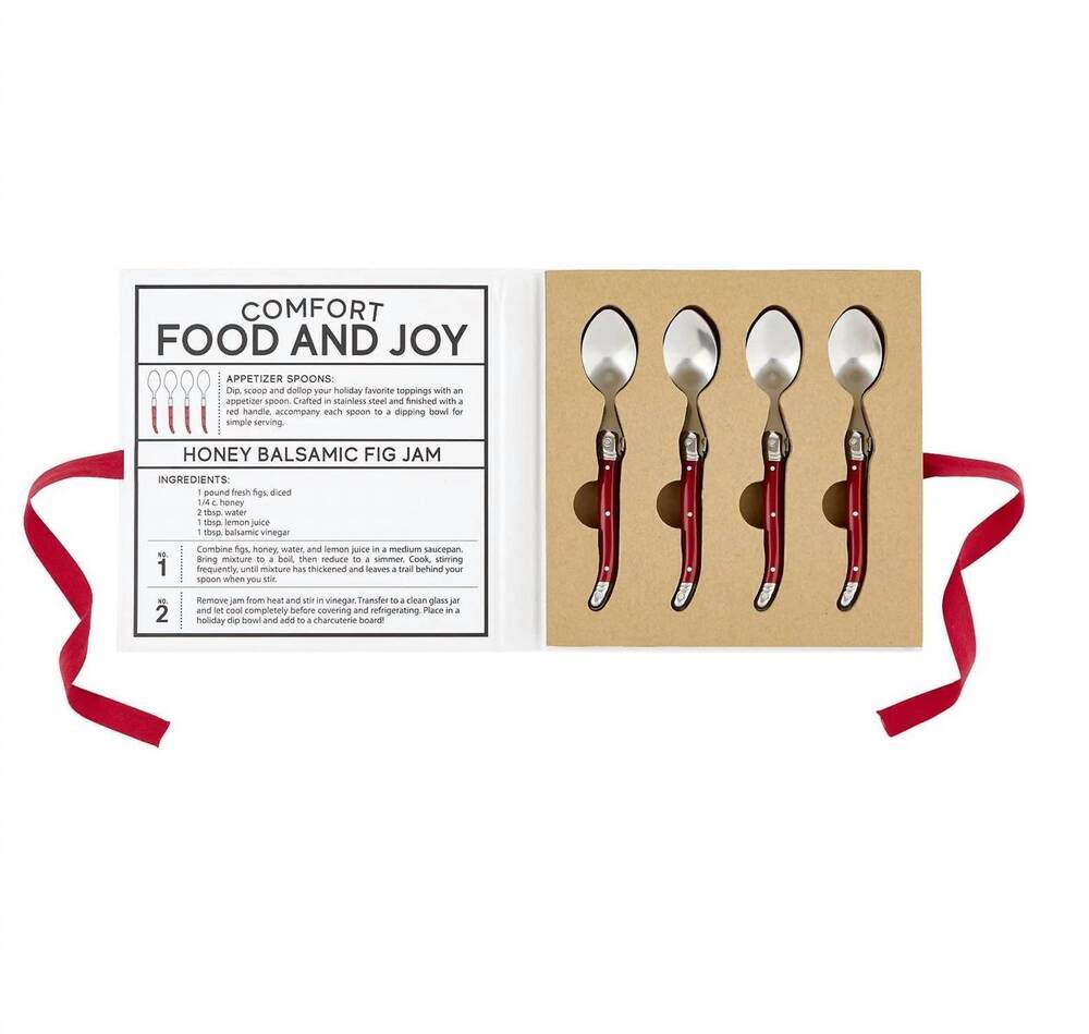NEW SANTA BARBARA DESIGN STUDIO appetizer spoons - set of 4 in red & silver